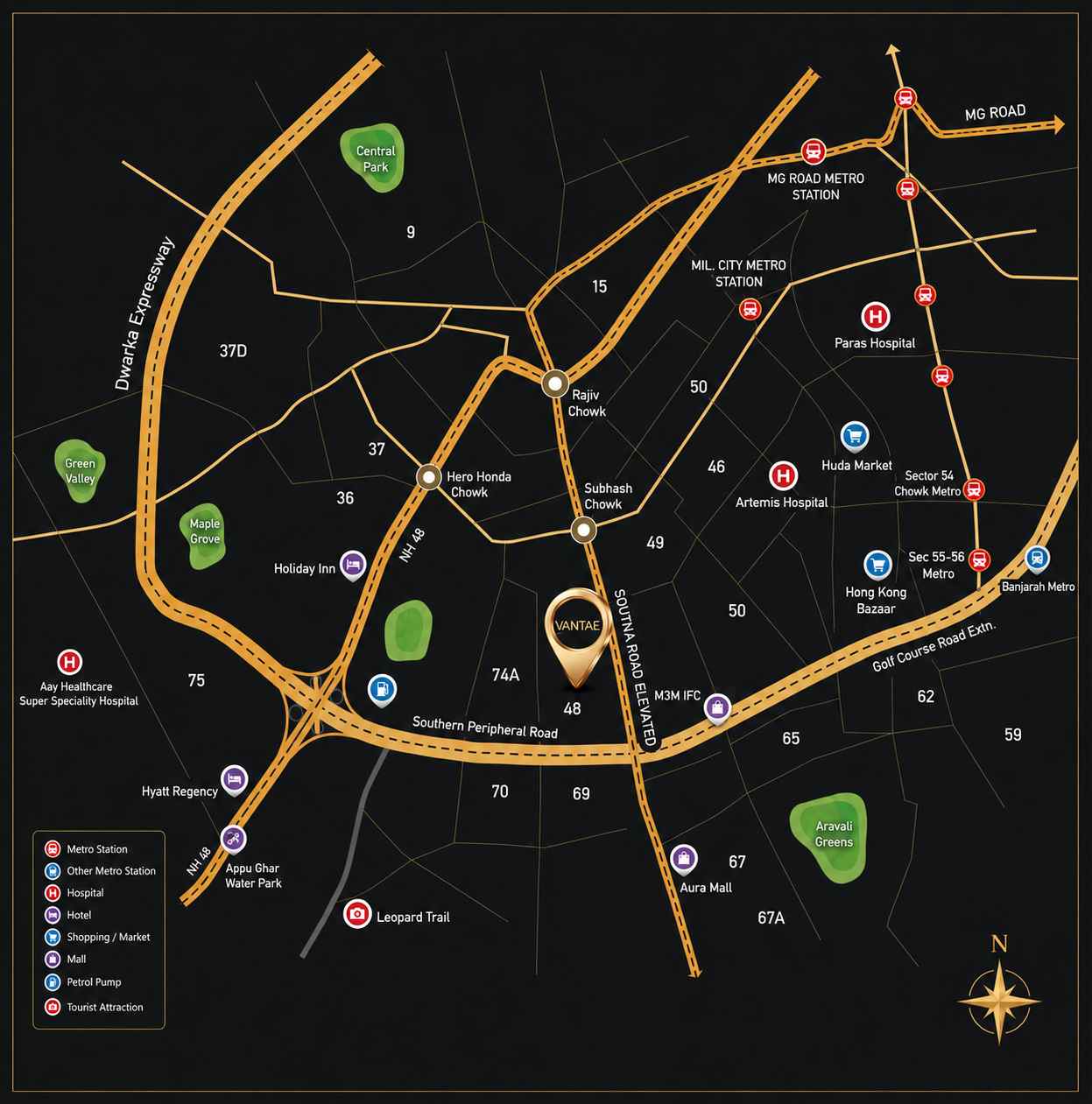 Aura Vantage location map Sector 48 Gurgaon